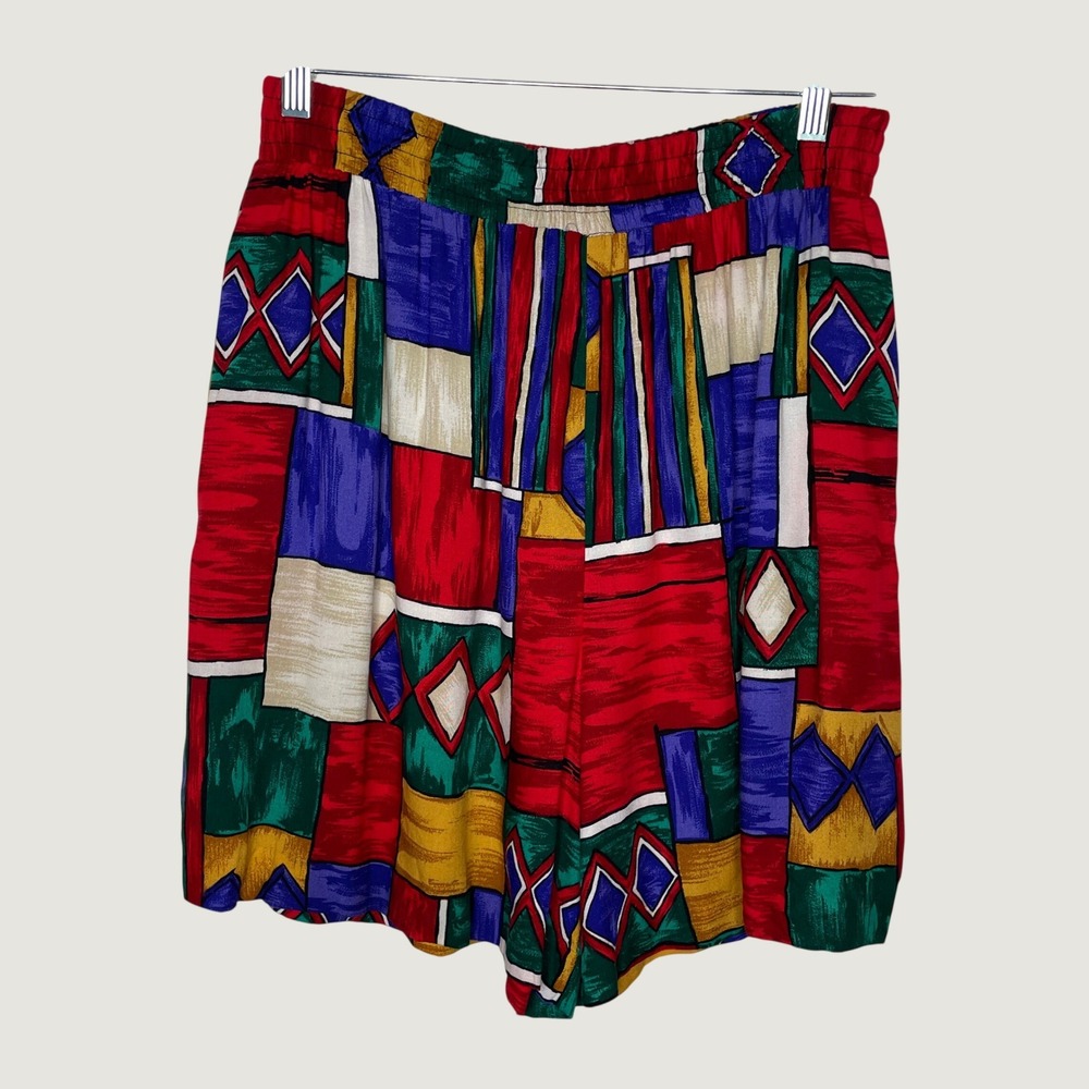 Vintage Geometric Colorblock Shorts Women M Multicolor Art to Wear Funky 90s